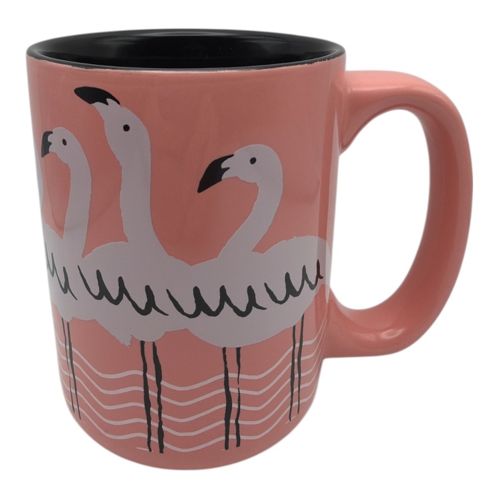 KITSCH'N GLAM Pink Black Flamingos Coffee Mug Teacup NEW